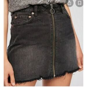 Free People Zip Front Black Denim Skirt Size 27